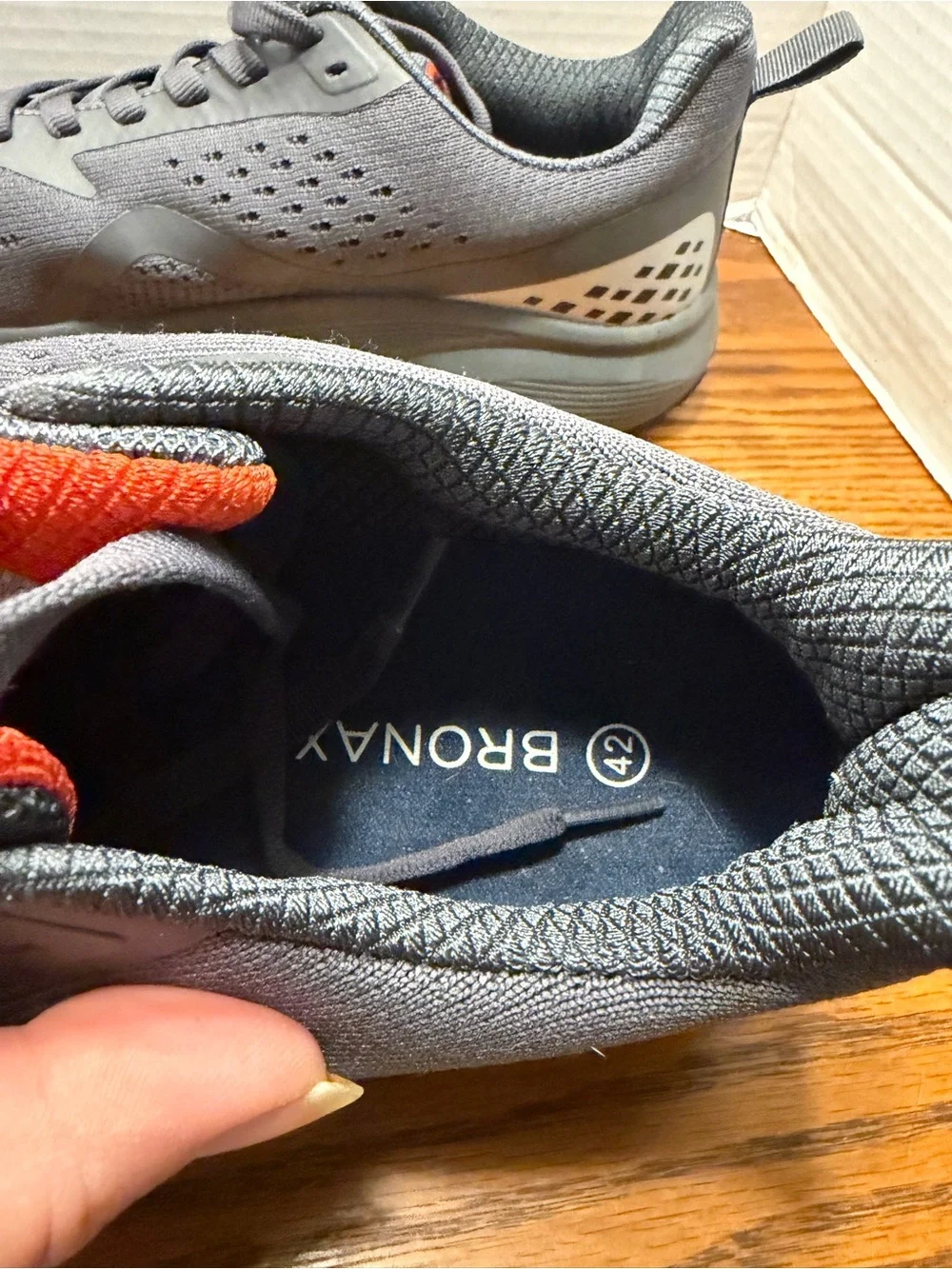 Bronx Men's Knit Athletic Sneakers - Gray with Orange Accents Wide Toe Box 42/10